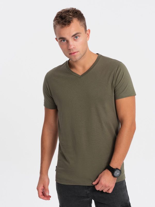 Ombre Ombre BASIC men's classic cotton T-shirt with a crew neckline - dark olive