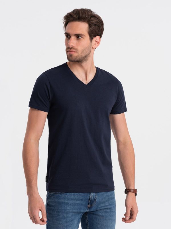 Ombre Ombre BASIC men's classic cotton T-shirt with a crew neckline - navy blue