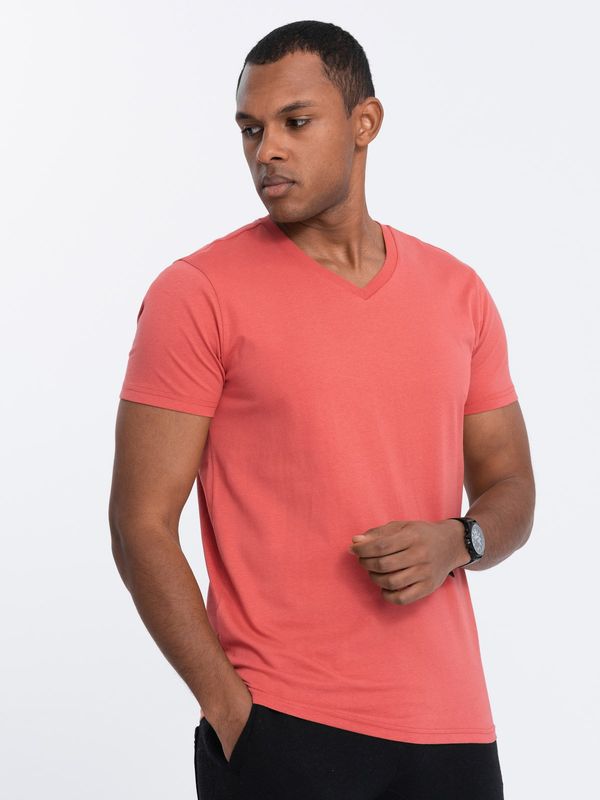 Ombre Ombre BASIC men's classic cotton T-shirt with a crew neckline - pink