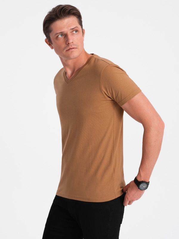 Ombre Ombre BASIC men's classic cotton T-shirt with a crew neckline - warm-brown