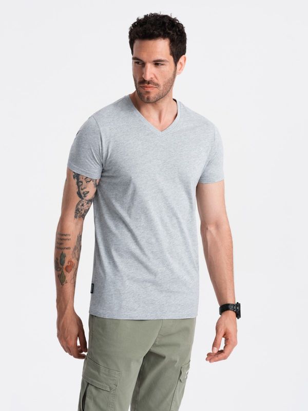 Ombre Ombre BASIC men's classic cotton tee-shirt with a crew neckline - grey melange