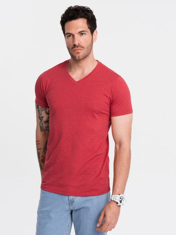 Ombre Ombre BASIC men's classic cotton tee-shirt with a crew neckline - red melange