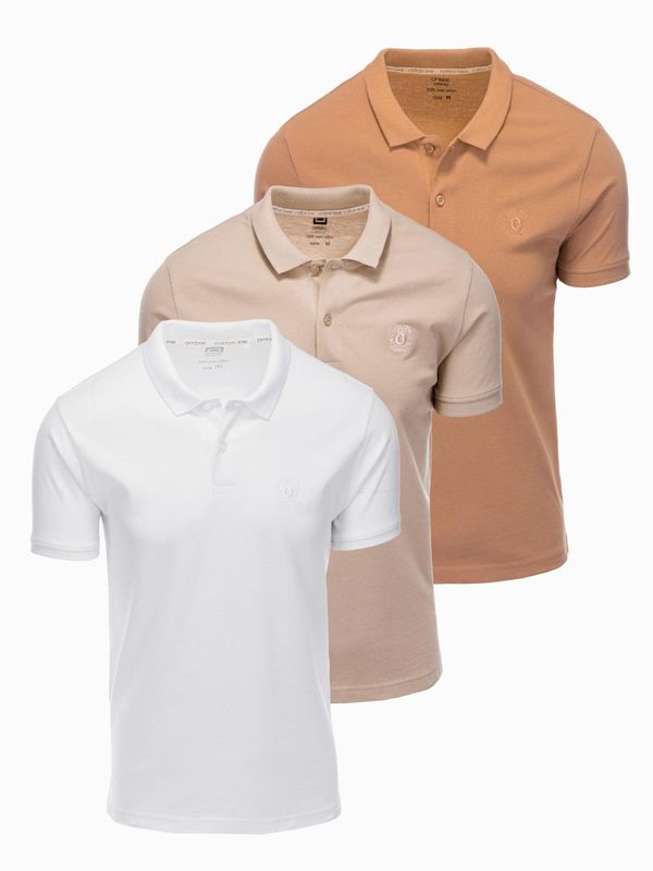 Ombre Ombre BASIC men's cotton polo t-shirt set - white/white/light brown