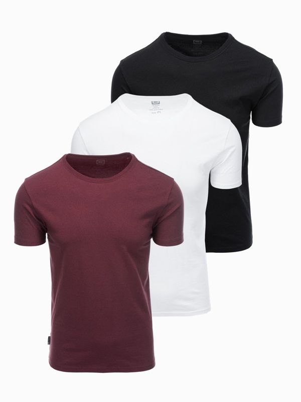 Ombre Ombre BASIC men's cotton t-shirt set with round neckline - black/white/maroon