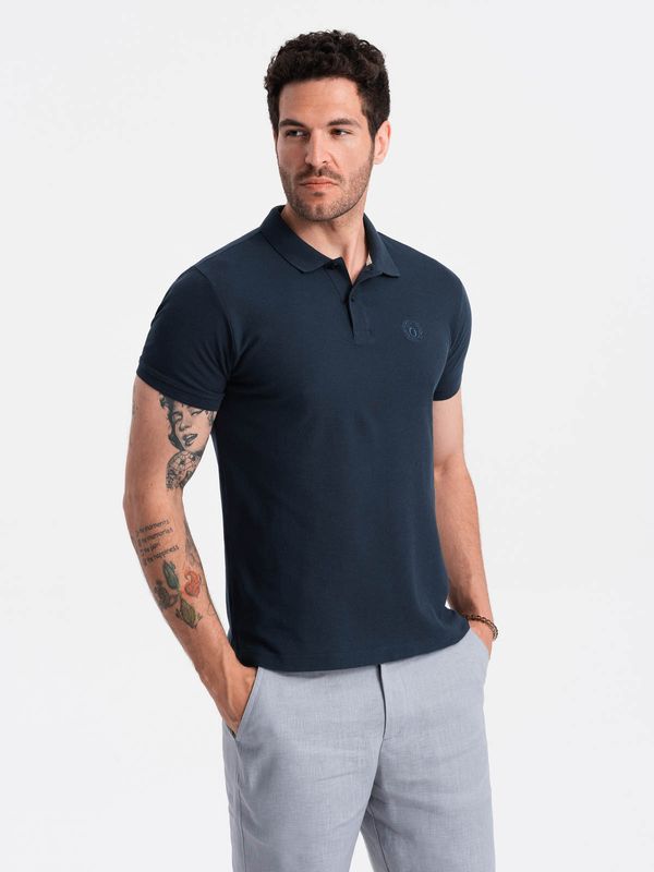 Ombre Ombre BASIC men's single color pique knit polo shirt - navy blue