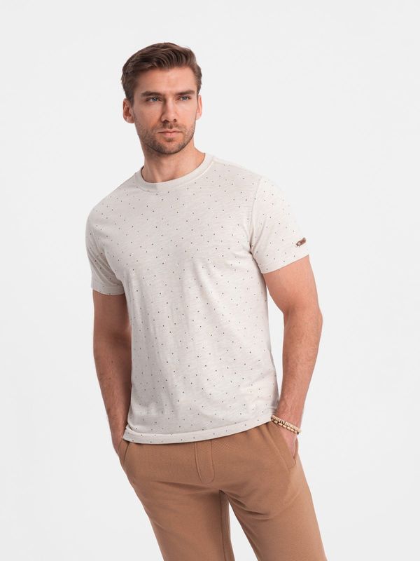 Ombre Ombre BASIC men's t-shirt with decorative pilling effect - cream