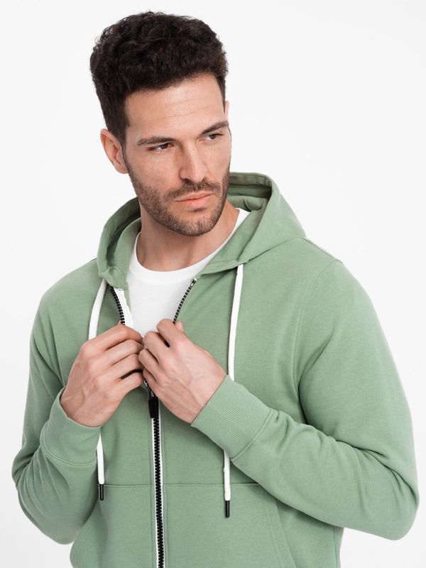 Ombre Ombre BASIC men's unbuttoned hooded sweatshirt - green