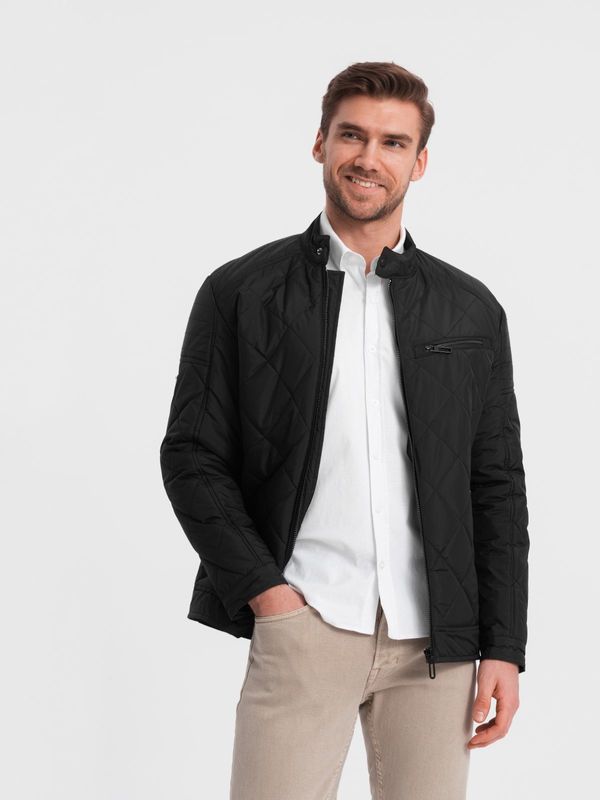 Ombre Ombre BIKER men's insulated jacket quilted in a diamond pattern - black