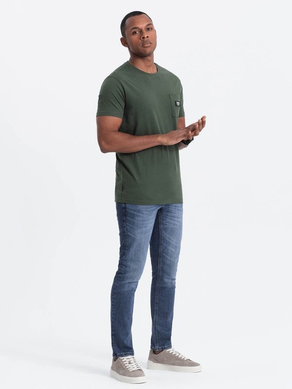 Ombre Ombre Casual men's t-shirt with patch pocket - dark olive