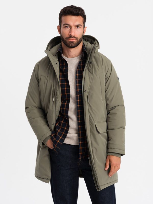 Ombre Ombre Classic men's long parka jacket - olive