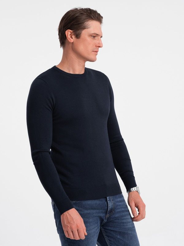 Ombre Ombre Classic men's sweater with round neckline - navy blue