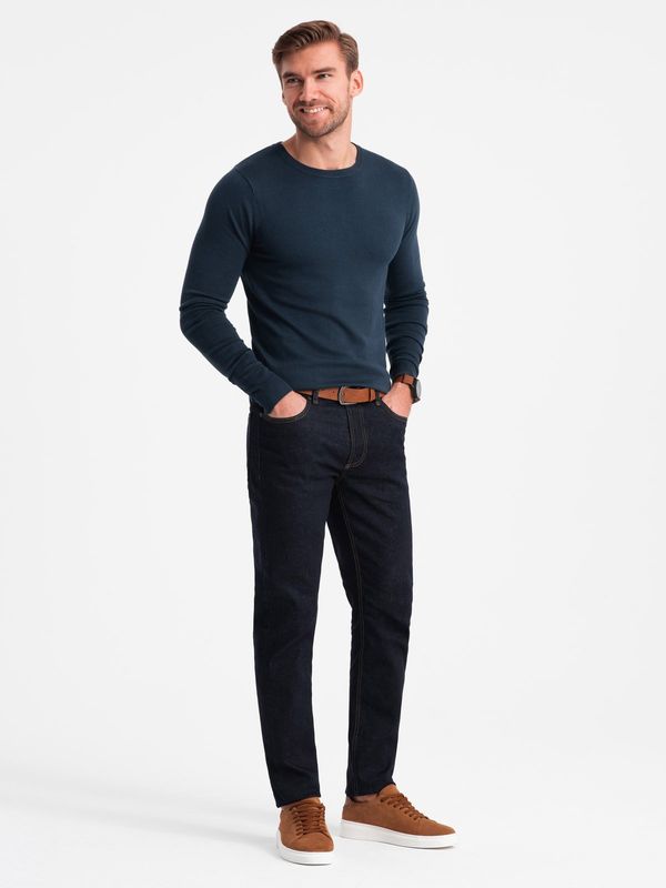 Ombre Ombre Classic men's sweater with round neckline - navy blue