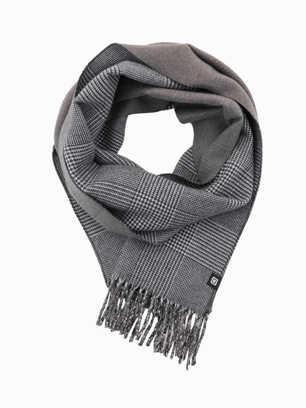 Ombre Ombre Double-sided men's checkered scarf with tassels - black and white