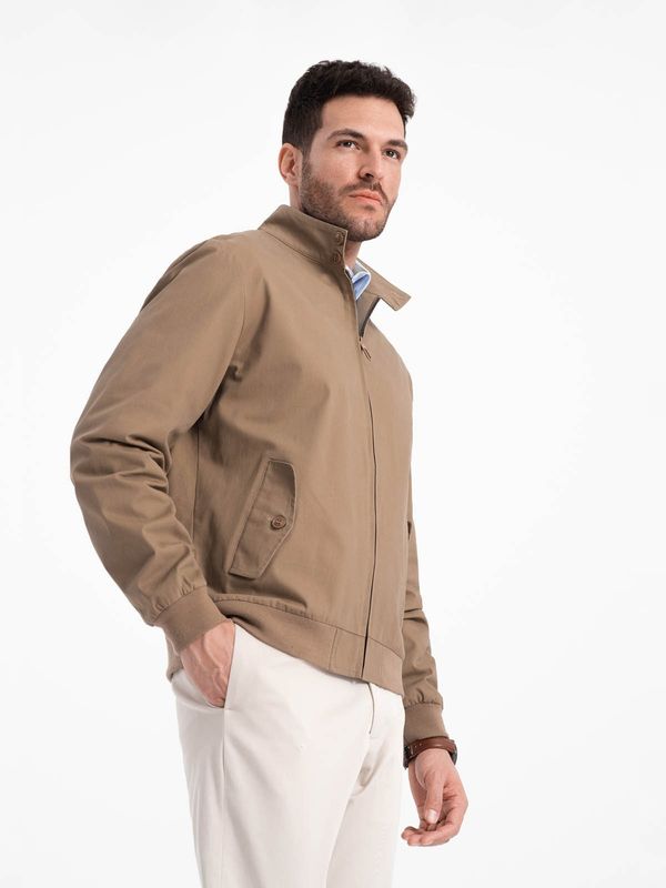 Ombre Ombre Harrington men's jacket with stand-up collar and check lining - brown