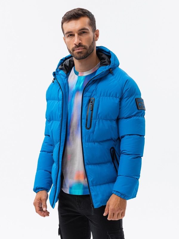 Ombre Ombre Heavily insulated quilted men's jacket with raglan sleeves - blue