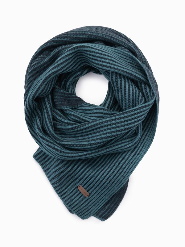 Ombre Ombre Knitted men's two-tone striped scarf - navy blue and sea