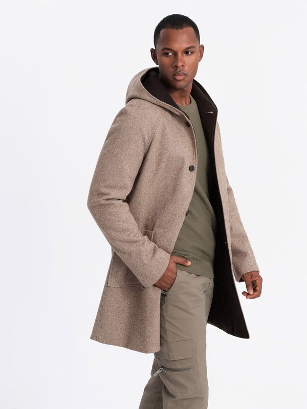 Ombre Ombre Melange long men's hooded coat - beige