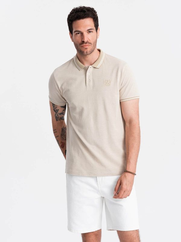 Ombre Ombre Melange men's polo shirt with striped collar - sand melange