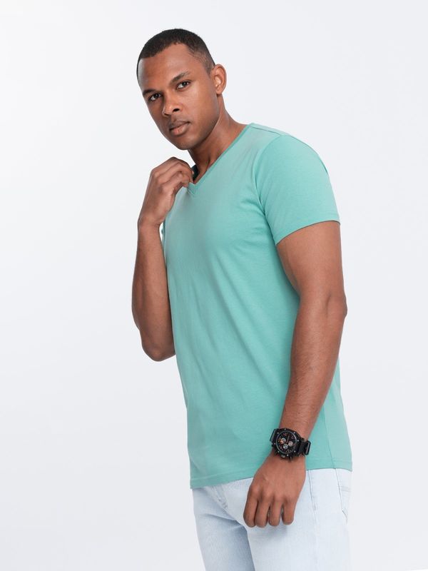 Ombre Ombre Men's BASIC classic cotton T-shirt with a v-neck - turquoise