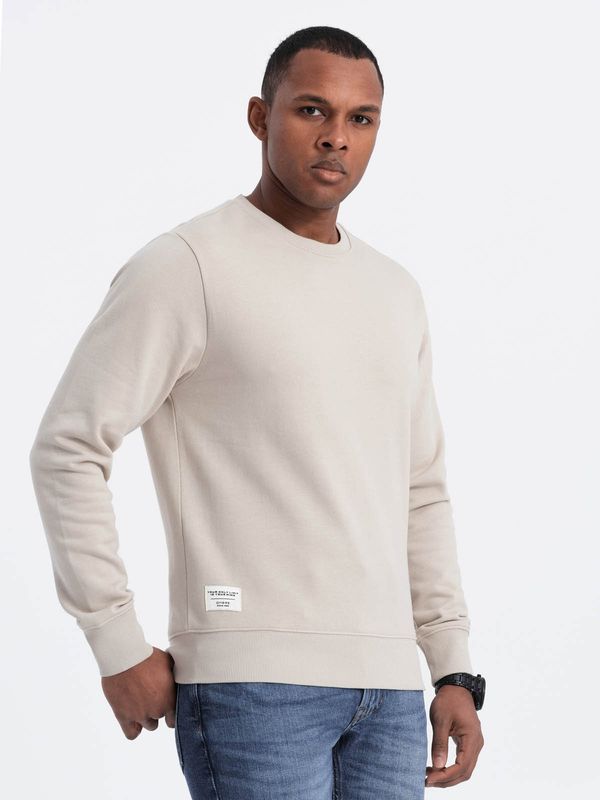 Ombre Ombre Men's BASIC sweatshirt with round neckline - light beige