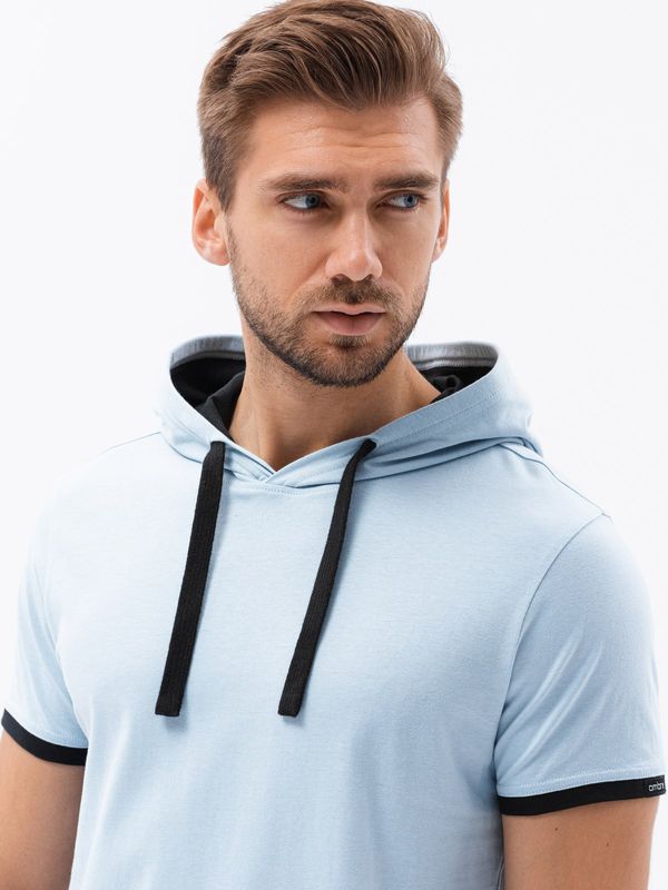 Ombre Ombre Men's casual cotton t-shirt with hood - light blue