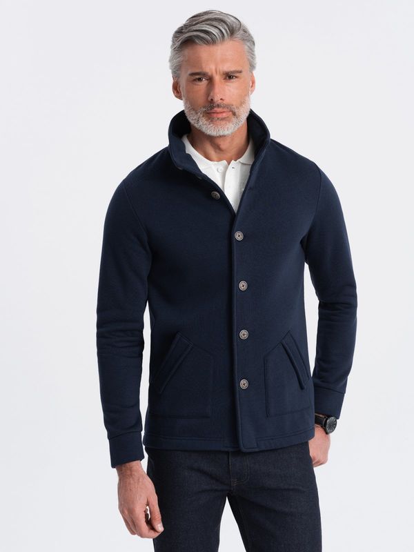 Ombre Ombre Men's casual sweatshirt with button-down collar - navy blue