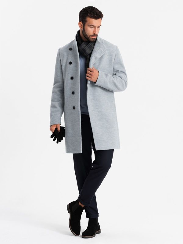 Ombre Ombre Men's coat with high collar and asymmetrical fastening - grey melange