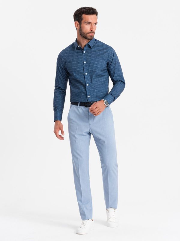 Ombre Ombre Men's cotton patterned SLIM FIT shirt - blue