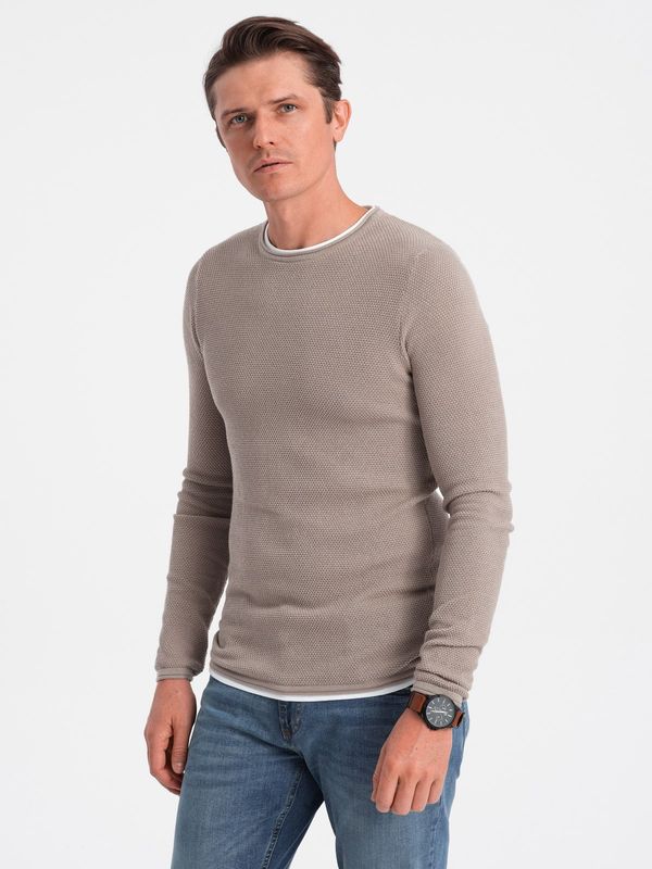 Ombre Ombre Men's cotton sweater with round neckline - cold beige