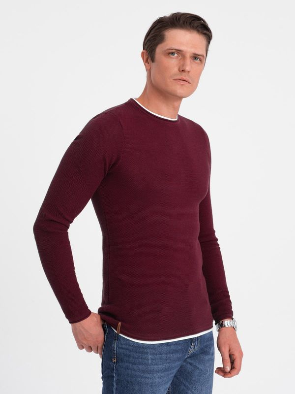 Ombre Ombre Men's cotton sweater with round neckline - maroon