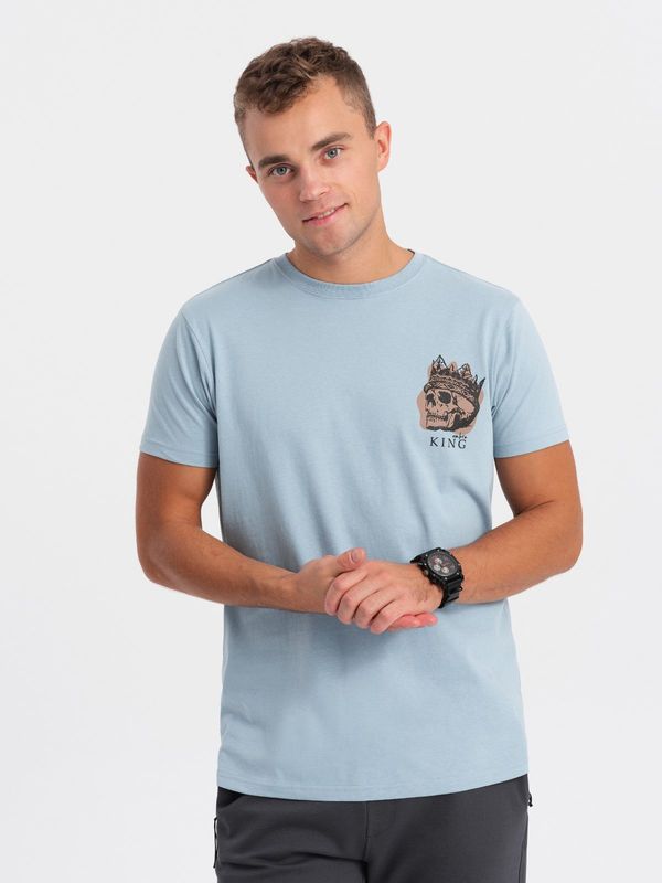 Ombre Ombre Men's cotton t-shirt with chest print - light blue