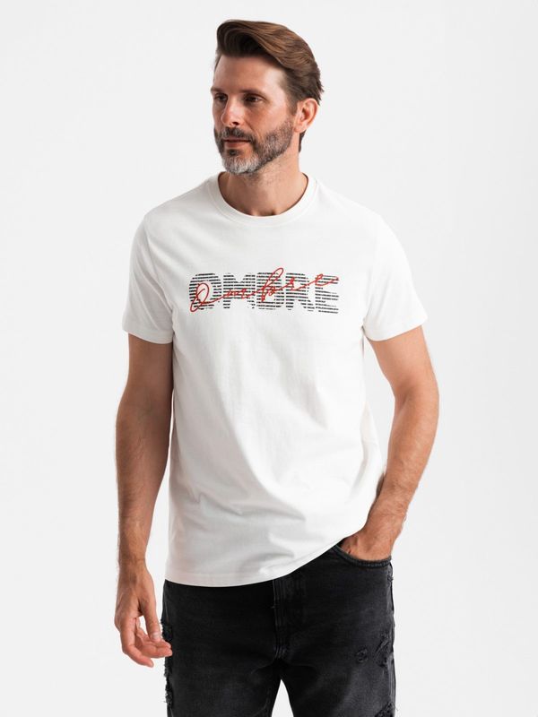 Ombre Ombre Men's cotton T-shirt with delicate embroidery - cream