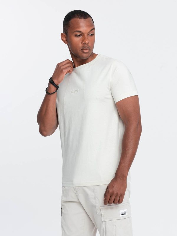 Ombre Ombre Men's cotton T-shirt with delicate embroidery - cream
