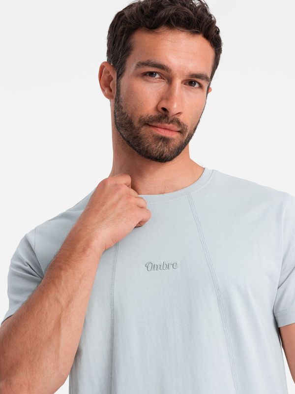 Ombre Ombre Men's cotton T-shirt with delicate embroidery - light grey