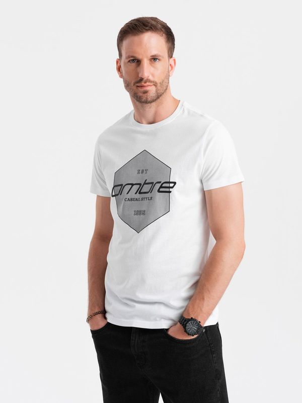 Ombre Ombre Men's cotton t-shirt with geometric print and logo - white