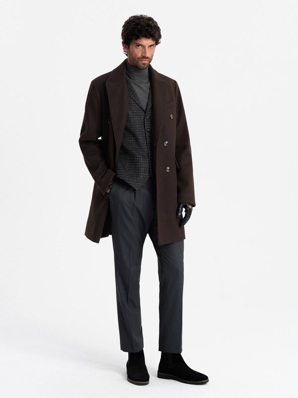 Ombre Ombre Men's double-breasted coat with decorative buttons - dark brown