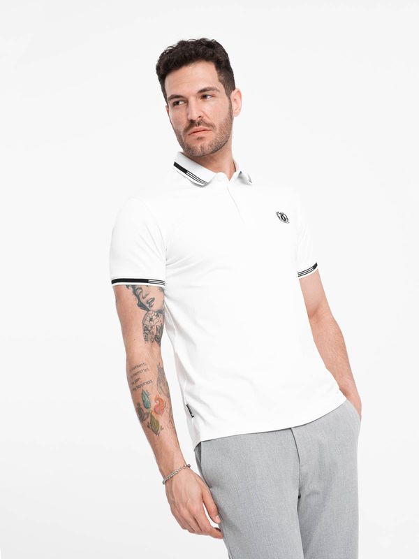 Ombre Ombre Men's elastane polo shirt with contrasting elements - white
