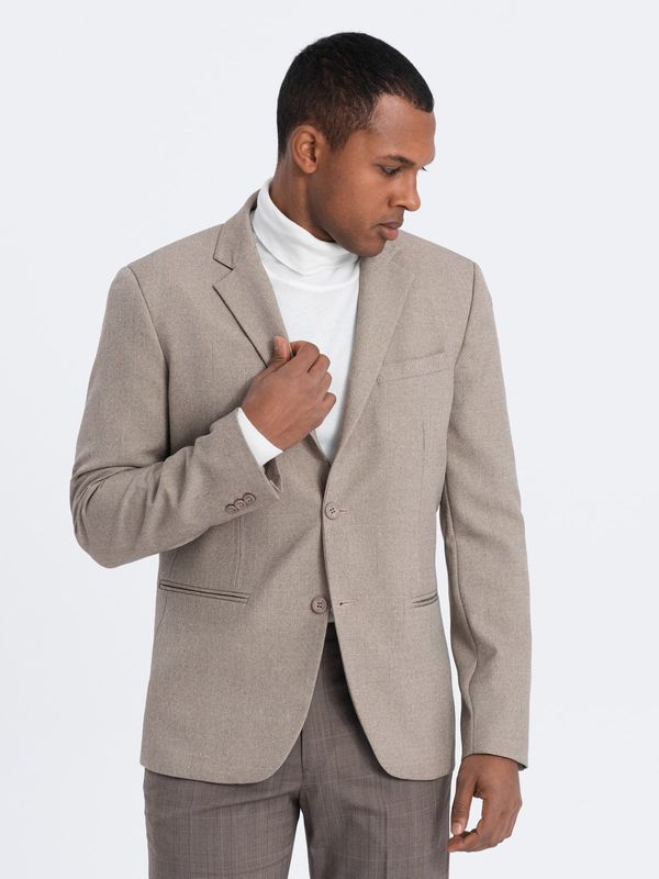 Ombre Ombre Men's elegant jacket with decorative buttons on cuffs - beige
