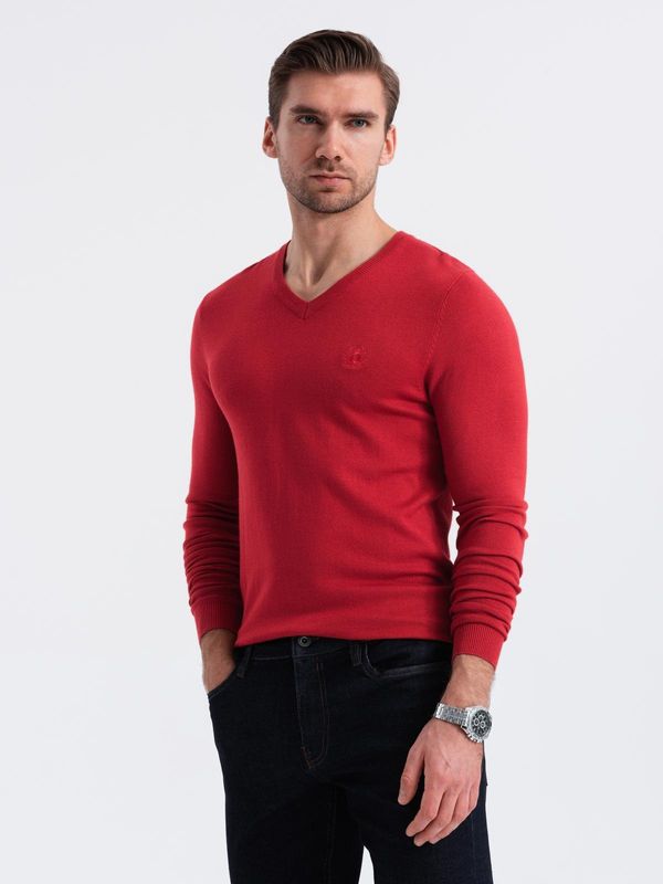 Ombre Ombre Men's elegant V-neck BASIC sweater with viscose - red