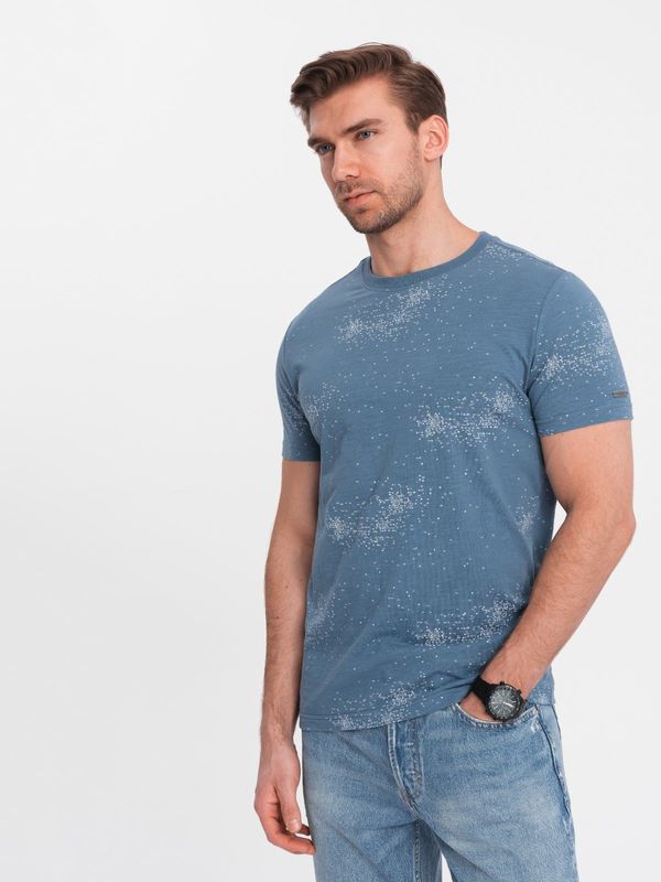 Ombre Ombre Men's full-print t-shirt with scattered letters - blue denim