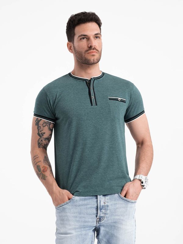 Ombre Ombre Men's henley t-shirt with decorative ribbing - dark green