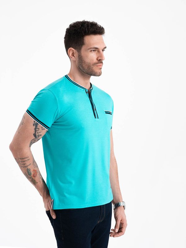 Ombre Ombre Men's henley t-shirt with decorative ribbing - turquoise