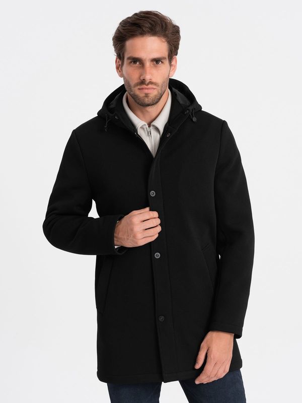 Ombre Ombre Men's insulated coat with hood and concealed zipper - black