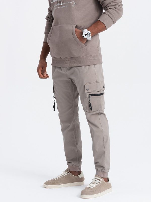 Ombre Ombre Men's JOGGER pants with zippered cargo pockets - dark beige