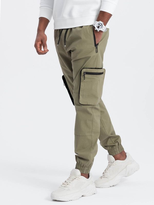 Ombre Ombre Men's JOGGER pants with zippered cargo pockets - light olive