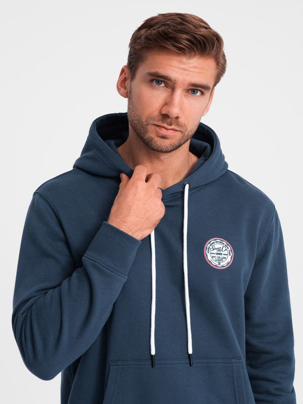 Ombre Ombre Men's kangaroo sweatshirt with hood and college style patch - navy blue