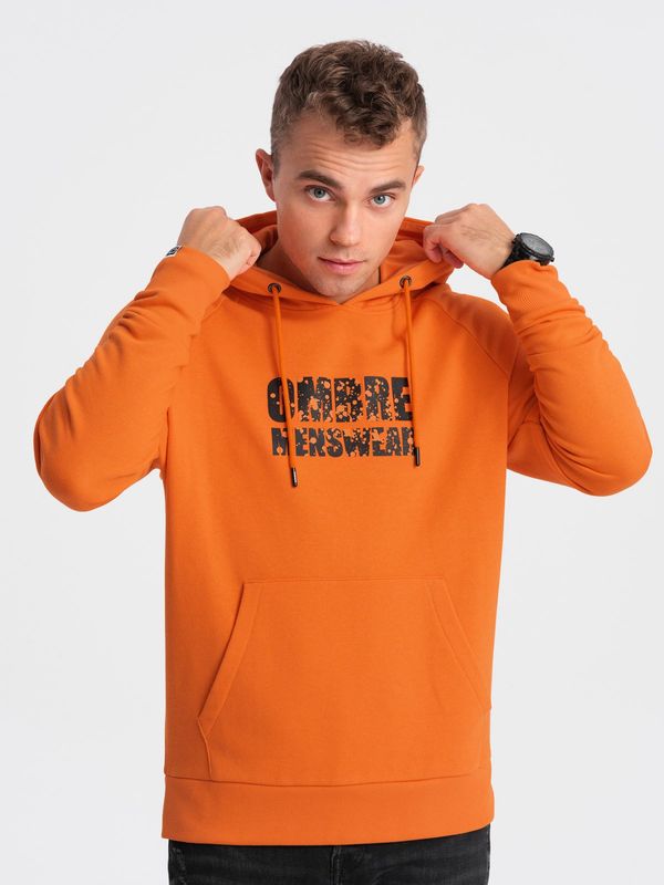 Ombre Ombre Men's kangaroo sweatshirt with hood and print - orange