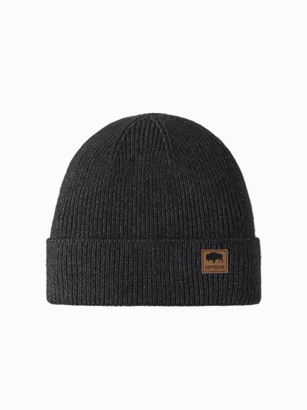 Ombre Ombre Men's knitted beanie cap with patch - black melange