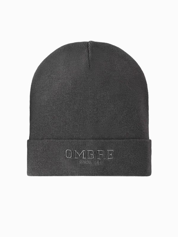 Ombre Ombre Men's knitted beanie hat with embroidered inscription - graphite