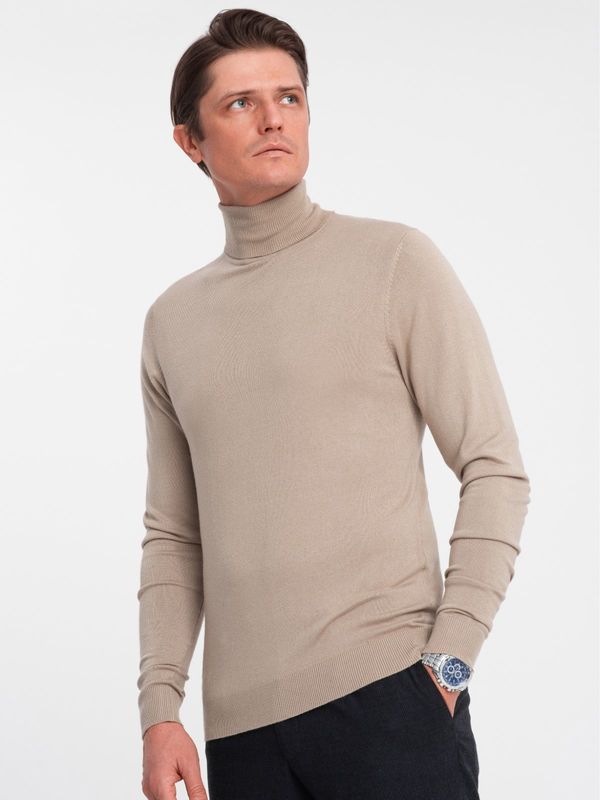 Ombre Ombre Men's knitted fitted turtleneck with viscose - beige